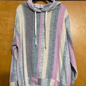 COPY - White birch fleece hooded striped sweatshirt
